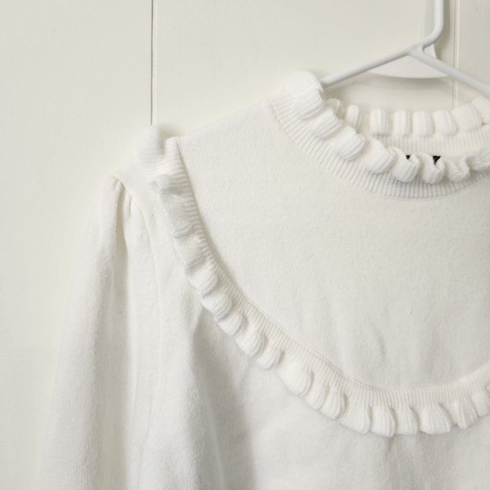French Connection White Ruffle Sweater - Picture 3 of 8